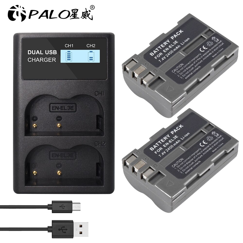 100% Originele EN-EL3E ENEL3E Digitale Oplaadbare Batterij + Lcd Dual Usb Oplader Voor Nikon D300S D300 D100 D200 D700 D70S d80 D90