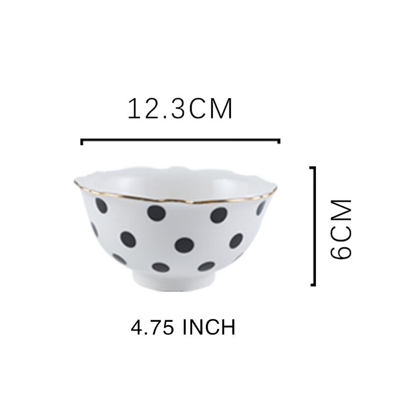 10inch Food Tray Gold Edge Dinnerware Set Polka Dot Dinner Plate Set Soup Dish Steak Flat Plate Flower Shape Breakfast Tableware: Black 4.75inch bowl