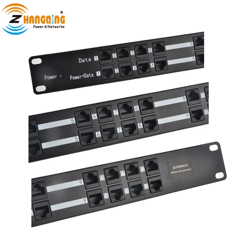 ZQPOEI012 Passive12 Port PoE Injector 100Mbps PoE Patch Panel 48V For CCTV Camera 24V For MikroTik Routerboard