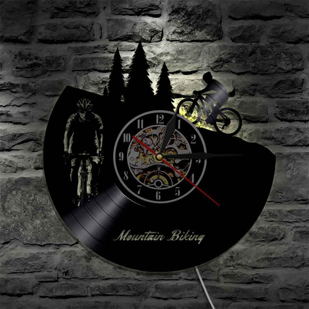 1 stykke terrengsykling veggklokke freeride syklist årgang veggkunst dekor motorsykkel rytter silhuett belysning sykling klokke