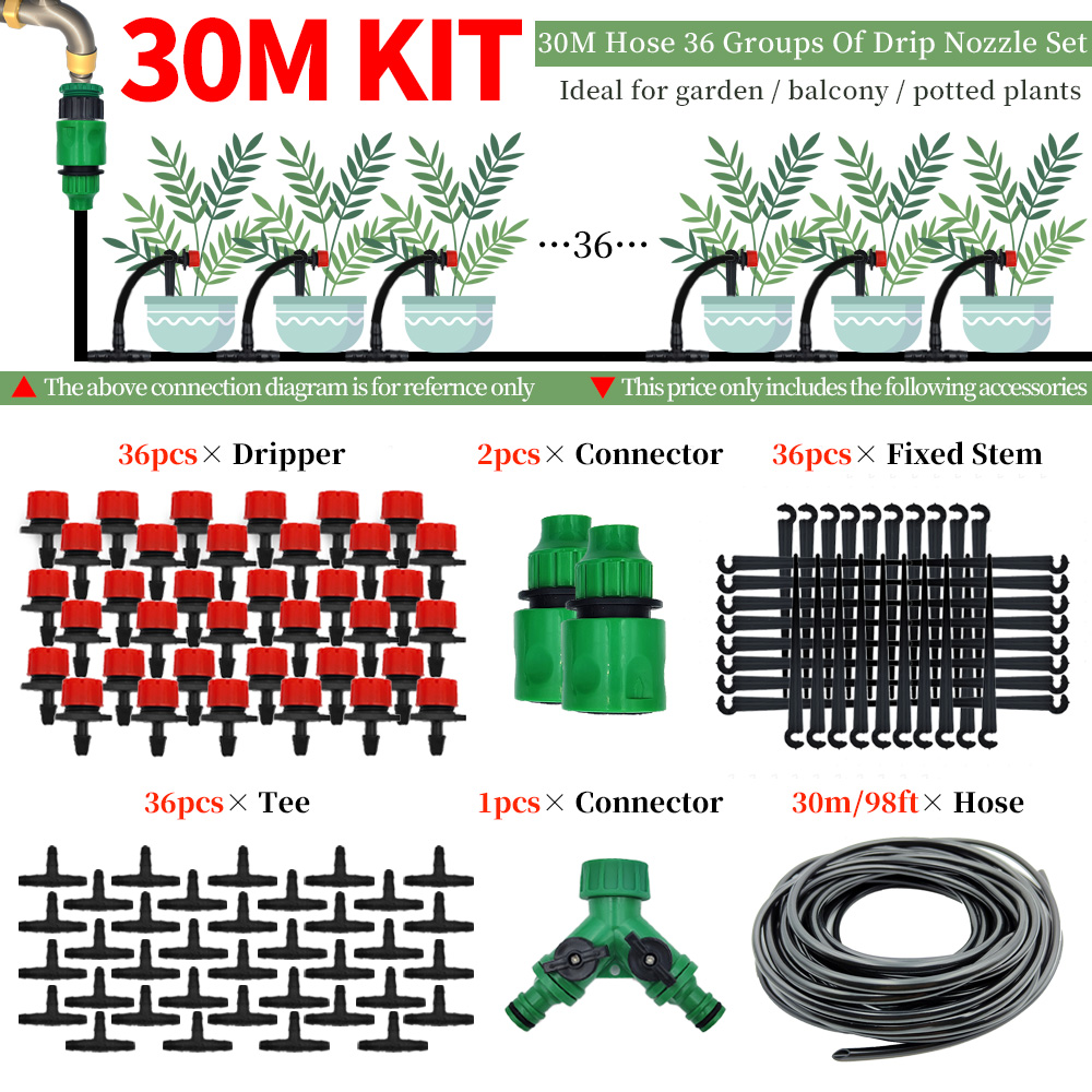 Greenhouse 15M-30M DIY Drip Irrigation System Automatic Watering Garden Hose Micro Drip Watering Kits with Adjustable Drippers: green