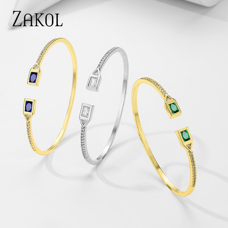 Zakol novo design de metal zircon aberto ajustável manguito pulseiras para mulher cobre menina festa jóias fsbp2212