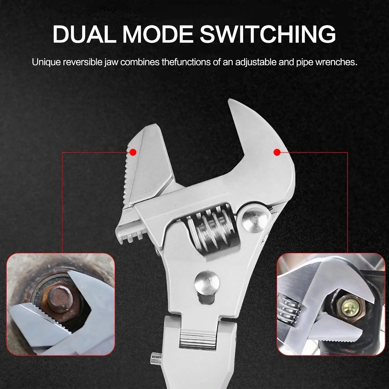 Llave de trinquete ajustable 5 en 1, herramienta de acero inoxidable con cabezal giratorio para fontaneros mecánicos, herramienta manual extensible resistente a la oxidación DIY