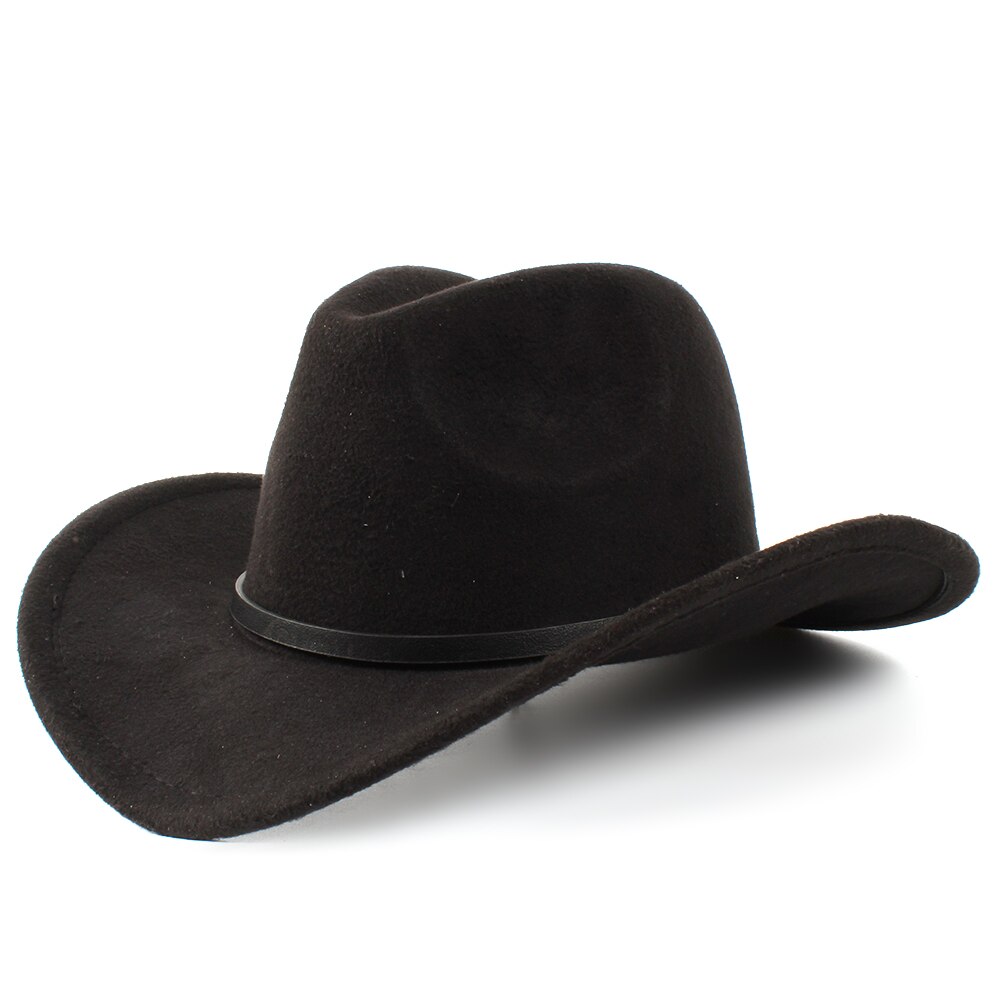 Vintage uld kvinders mænds vestlige cowboy hat til gentleman lady vinter jazz cowgirl wide brim church sombrero caps størrelse 56-57cm