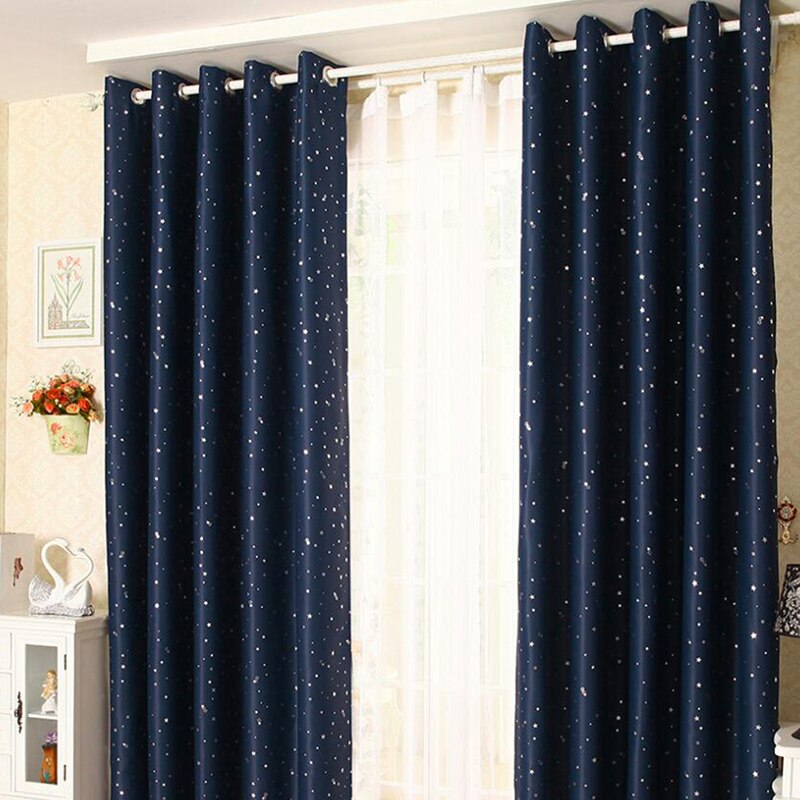 Landelijke stijl verduisterende gordijnen sterrenhemel zilver moderne verduisterende rolgordijnen woonkamer slaapkamer gordijnen: Marineblauw