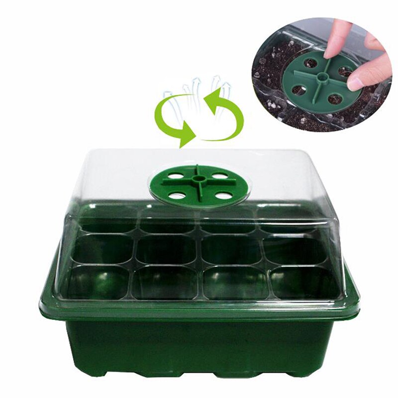 Caja de siembra de 6/12 agujeros, bandejas de germinación de plántulas de cubierta transpirable ajustable, macetas de vivero de patio de jardín con cúpula y Base