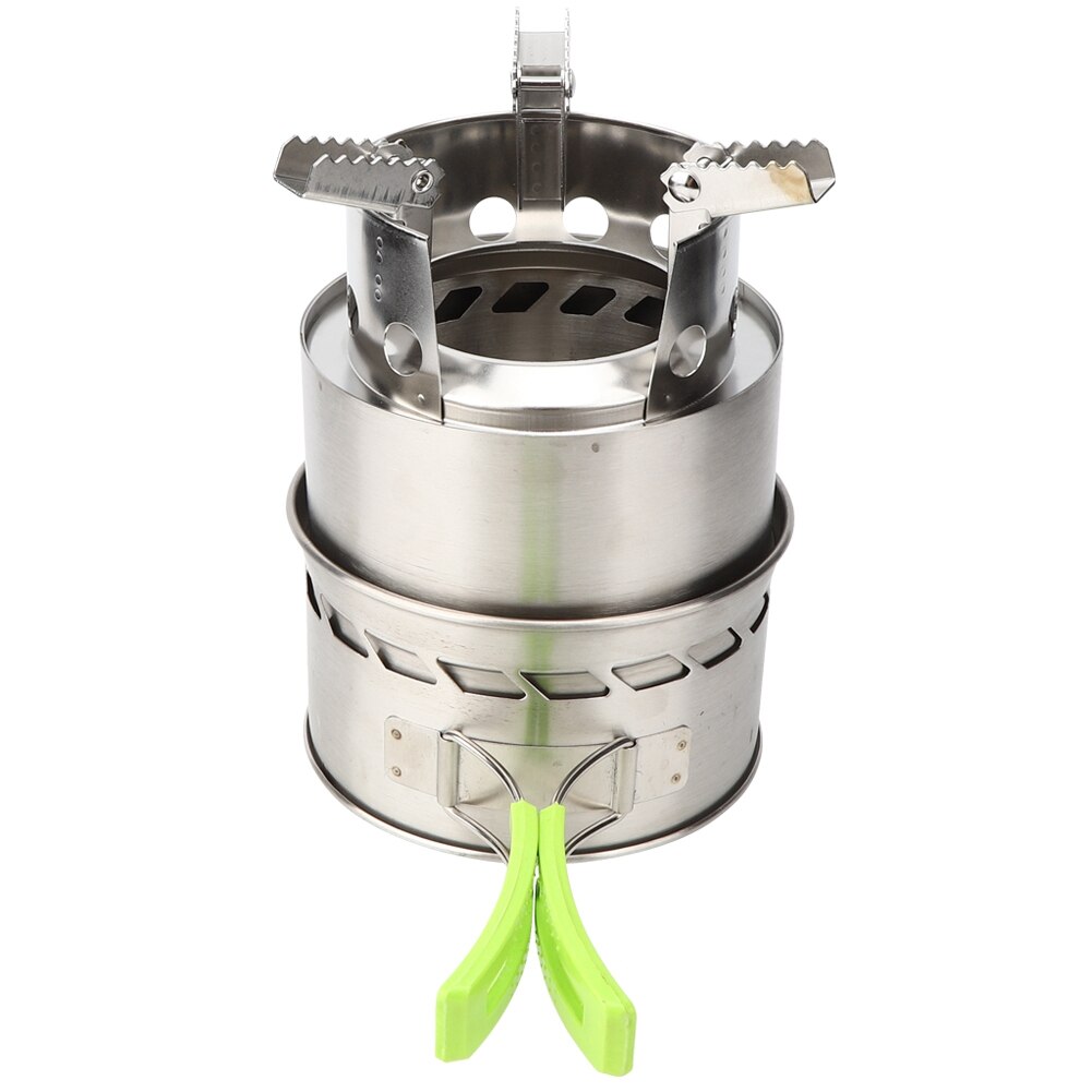 Outdoor Camping Equipment Windproof Wood Stove Cooking Stainless Steel Movable Oven Gas Cooker Gas Stove-Silver