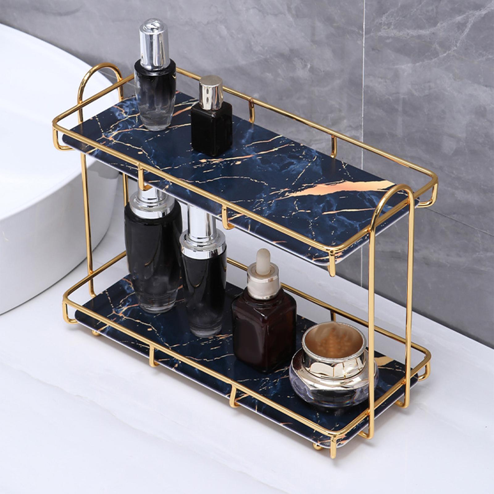 Iron Art Skin Care Product Storage Rack Cosmetic Storage Box Lipstick Makeup Holder Organizer Perfume Display Stand for Desk: Blue S