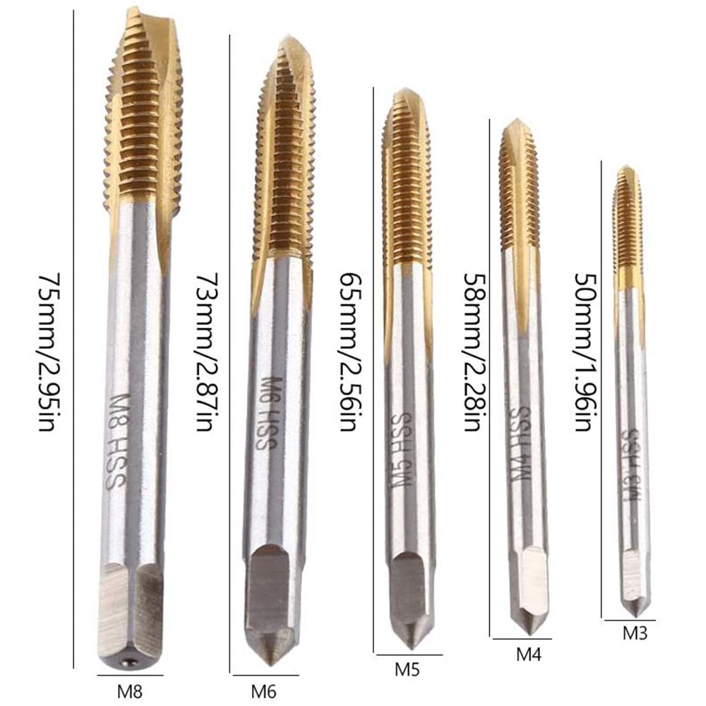 5pcs/Set Hand Tap Drill Bits HSS Thread Screw Tap Kit Forward Chip Ejection Thread Tapping Tools Suitable For M3 M4 M5 M6 M8
