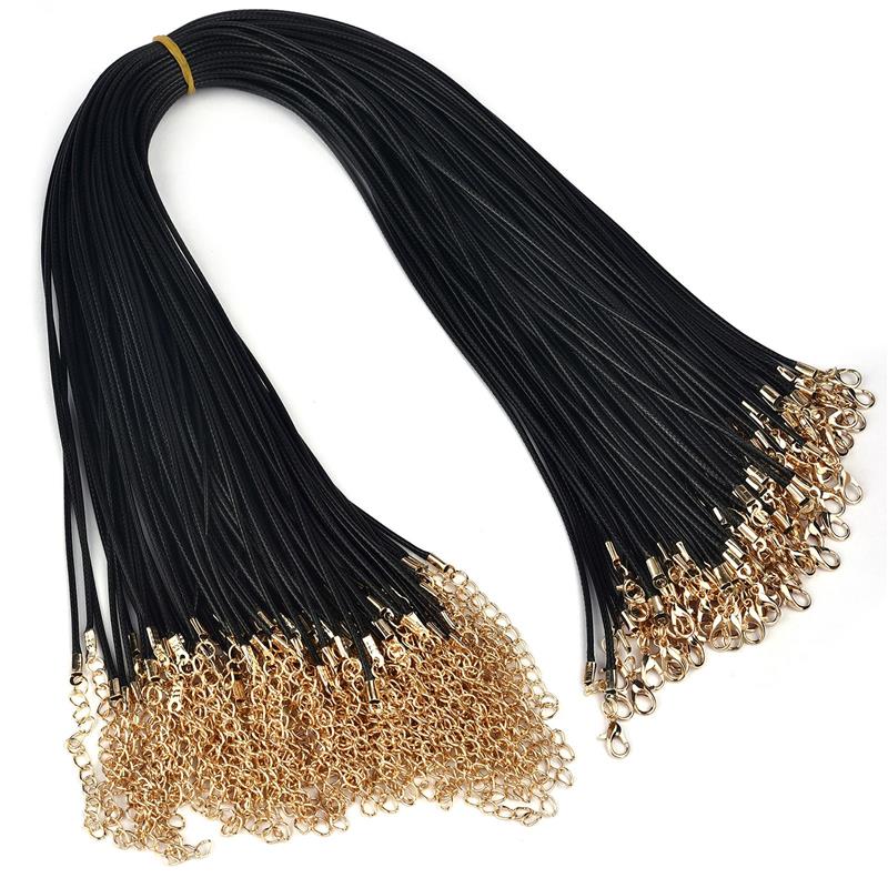 50Pcs/lot 1.5/2mm Leather String Cord Wax Braid Rope Adjustable Chain Lobster Clasp Wax Rope Necklaces Pendant Jewelry Findings: WHITE