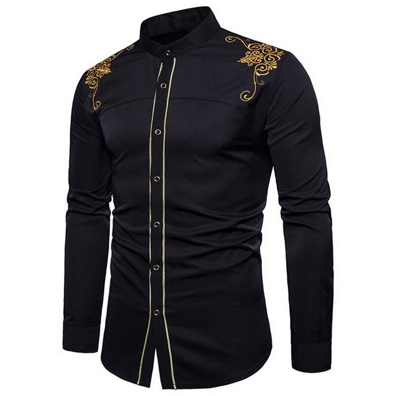 CYSINCOS hommes chemises formelles à manches longues Chemise hommes discothèque scène Chemise Homme brillant métallicl chemises de grande taille 2XL