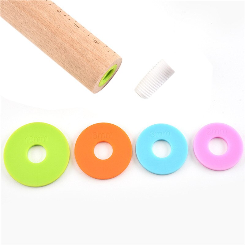 Rolling Pin Solid Beech Wood Adjustable Roller Pin with 4 Removable Thickness Rings for Baking Pizza Pie Pastries Cookies