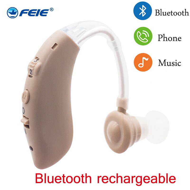 Usb draagbare oplaadbare hoortoestellen draadloze bluetooth-versterker achter het oor voor ouderen oorverzorging s -25a: Eu-stekker