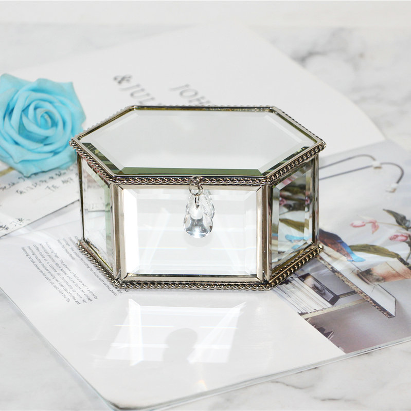 Caja de joyería de cristal Hexagonal europea, decoración, caja de joyería decorativa suave creativa, Simple