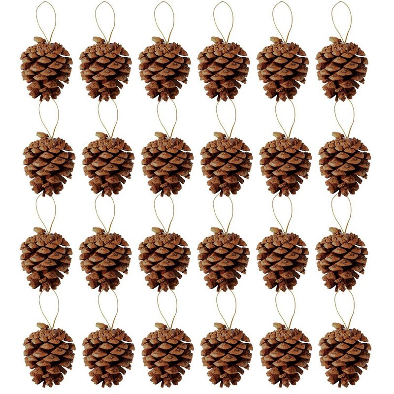 24 Stuks Dennenappels Ornament Natuurlijke Dennenappels Met String Hanger Ambachten & 1x Kerst Handgemaakte Vijfhoekige Ster Bead Chain Ri