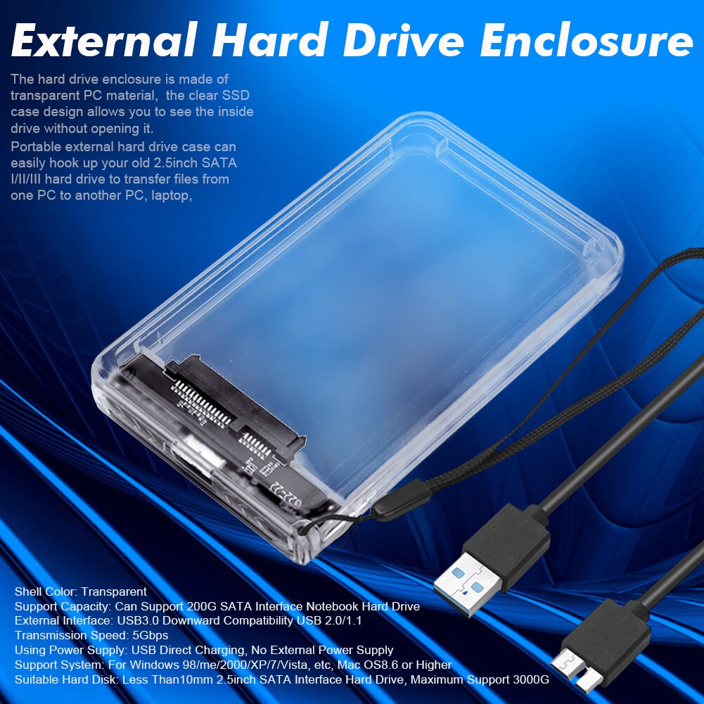 2.5Inch Kantoor Externe Harde Schijf Behuizing Draagbare USB3.0 Naar Sata Voor Pc Laptop High Speed Data Transmissie Accessoires