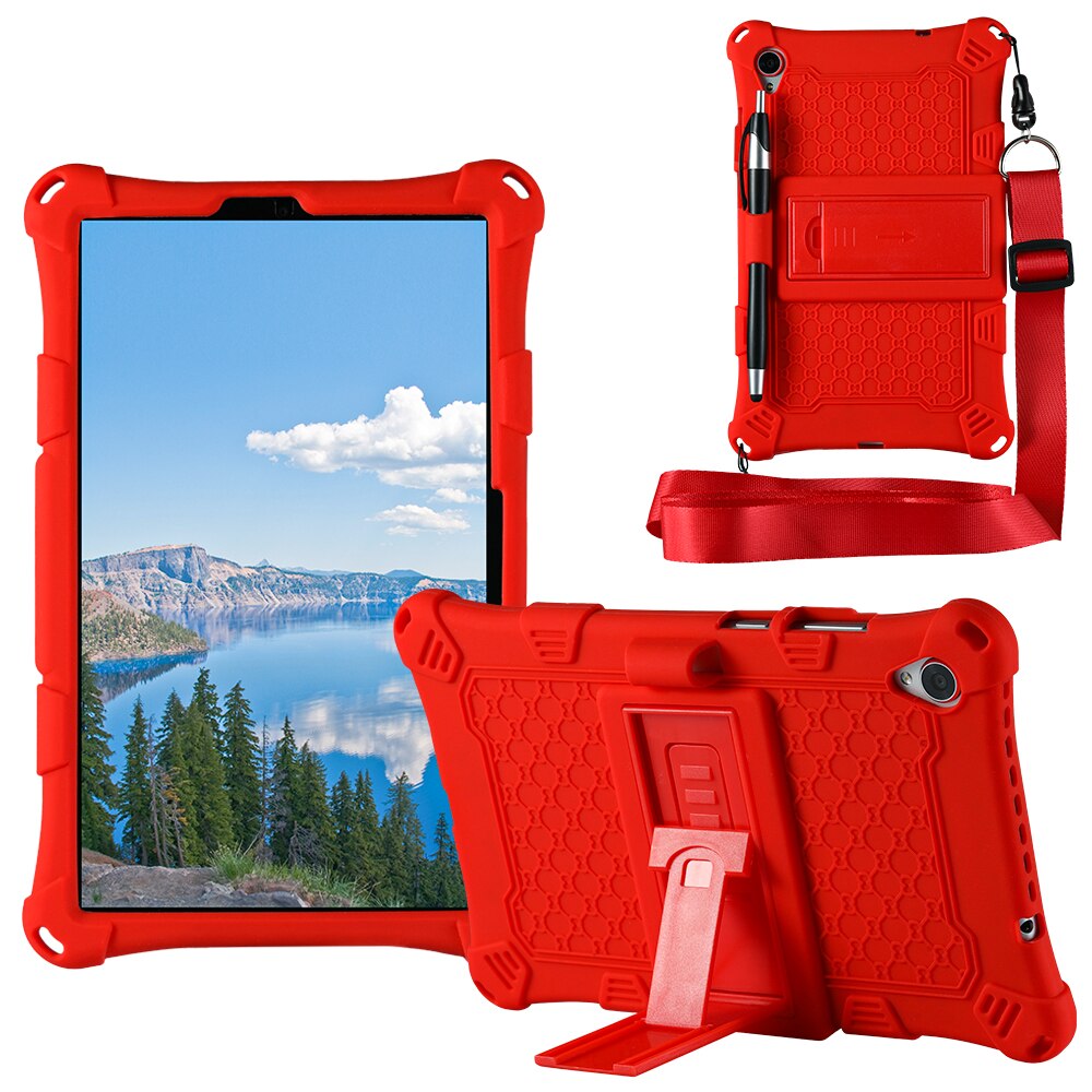 Pokrowiec na Lenovo Tab M8 TB-8505F TB-8705X miękki silikonowy pokrowiec na Tablet z podstawką do tabletu lenovo m8 M 8: Red-Pen strap