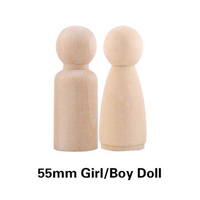 30Pcs 35-90Mm Peg Poppen Kids Diy Houten Beeldjes Ongeverfd Handgemaakte Mini Huishoudelijke Producten Craft Houten Blanks peg Poppen: 55mm boy girl