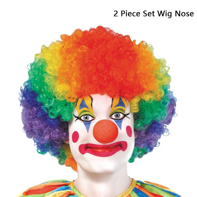 Creativity Clown Costume Wig Red Nose Bow Tie Rainbow Red Fancy Curls Wig: 2