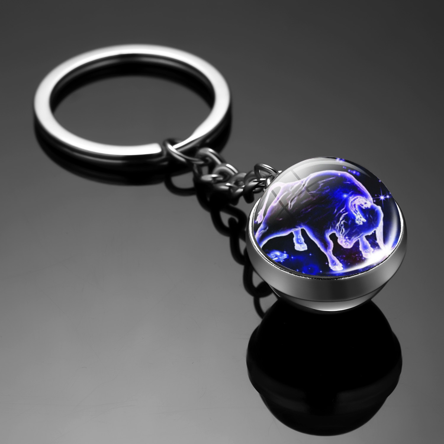 Llavero con dijes Original, llavero de 12 constelaciones, llavero luminoso de bola de cristal de doble cara, accesorios colgantes para coche, llaveros: Azul