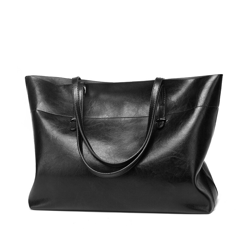 Women's Leather Tote Bag Women Handbags Female Large Capacity Black Leisure Shoulder Bags Ladies Purses Bolsas: Black