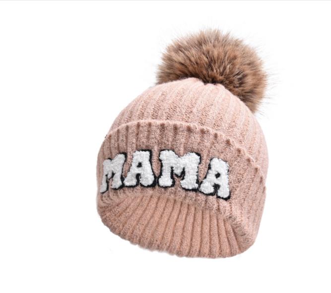 Alphabet Hat Parent Child Cap Hairball Wool Hat Outdoor Warm Knit Kid Baby Beanies Cute Daughter Mother Son Boy Girl: green
