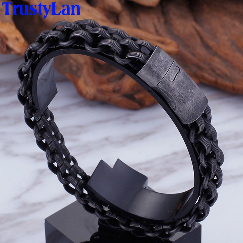 TrustyLan Catena dell'acciaio inossidabile degli uomini Braccialetto Nero Gioielli Uomo 13 MILLIMETRI Armbanden Erkek Bileklik Amicizia Braccialetto da Uomo Homme