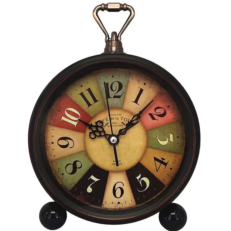 Desk Alarm Clock Battery Operated Loud Digita Alarm Clock Classic alarm clock retro metal silent clock (Tuscan Style): Brown