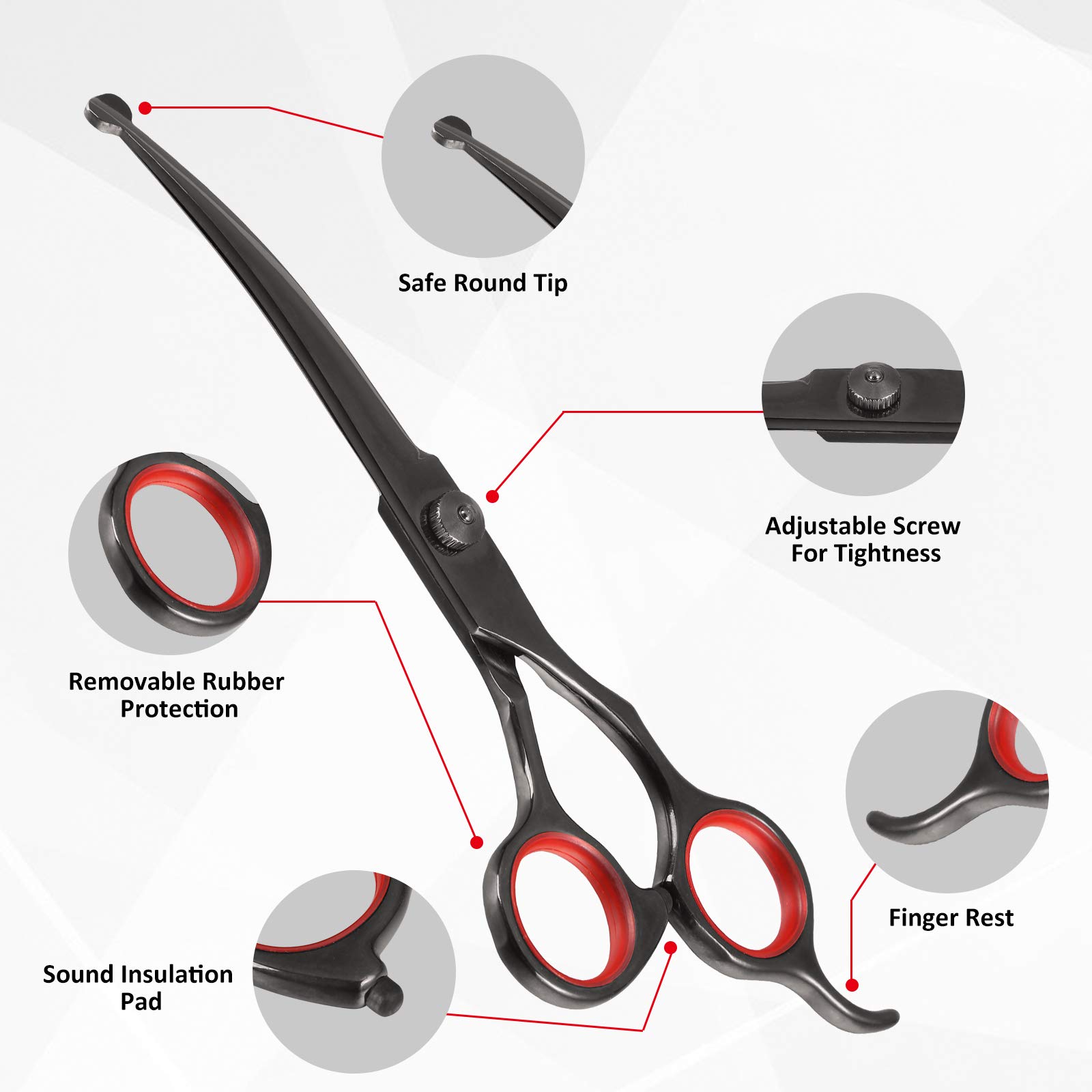 Dog Grooming Scissors Set with Safety Round Tips, 6 in 1 Thinning&amp;Straight&amp;Curved Shears Comb for Dogs and Cats