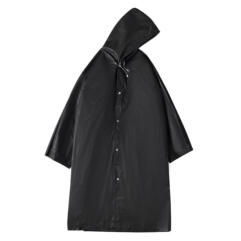 Transparent Vinyl Raincoat Runway Style Adult Unisex Clear Rain Coat protective: Black