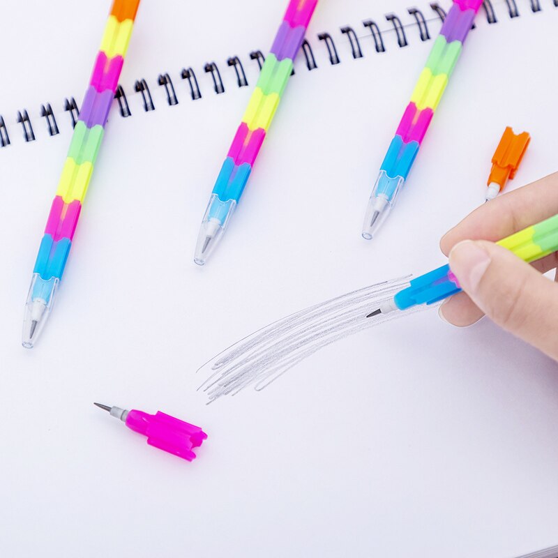 4pcs Rainbow Pencil HB Plastic 8 Knots Splice Kawaii Student Stationery Kids Penci School Office Writing Supplies