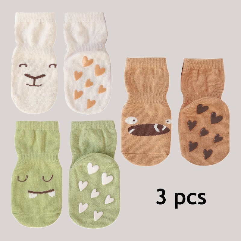 3 szt. Wiosenne skarpety dziecięce dla dziewczynki chłopiec kreskówka zwierzęta drukuj skarpetki dziecięce akcesoria dla dzieci bawełniane rzeczy o wysokiej elastyczności antypoślizgowe: 3 szt 2 / 12 m