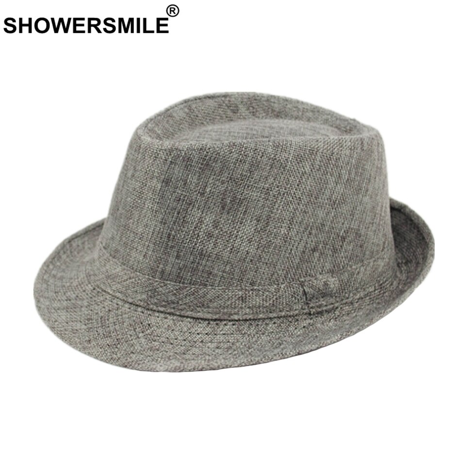 SHOWERSMILE-chapeaux Fedora pour hommes, casquette de plage d&#39;extérieur uni en lin uni, kaki, Style britannique, pour le printemps et l&#39;été