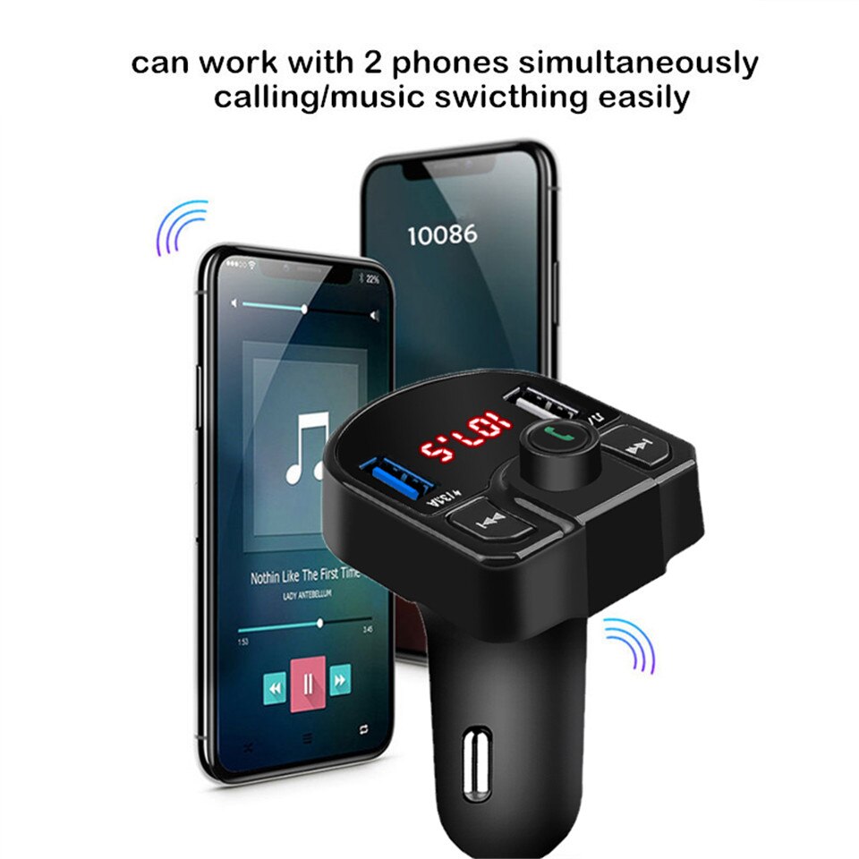 Transmisor FM con Bluetooth Aux USB modulador Kit de manos libres para coche de Audio de coche MP3 jugador 3.1A rápido Dual adaptador de cargador de coche USB