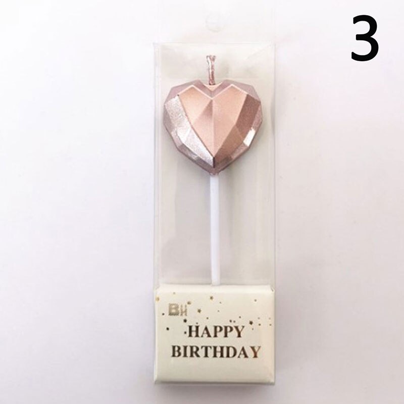 1 Pcs Love Diamond Shaped Gilded Safe Flames Kids Birthday Party Cake Candle: 3