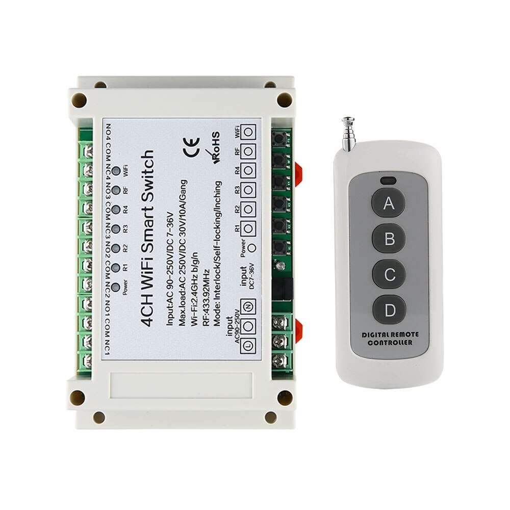 Smart home eWeLinK APP 433Mhz 4Gang Wireless remote control WIFI switch DC12-24V AC90-250V Suitable for multiple occasions: Army Green