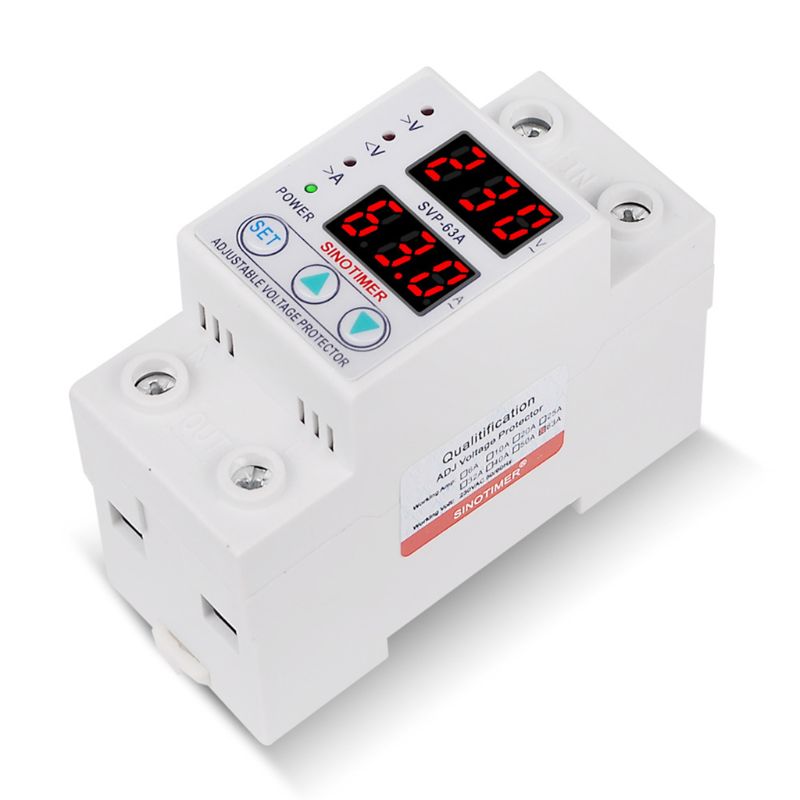 Din Rail Adjustable 63A 230V Single Phase Over Under Voltage Protective Protector Relay with Over Current Protection