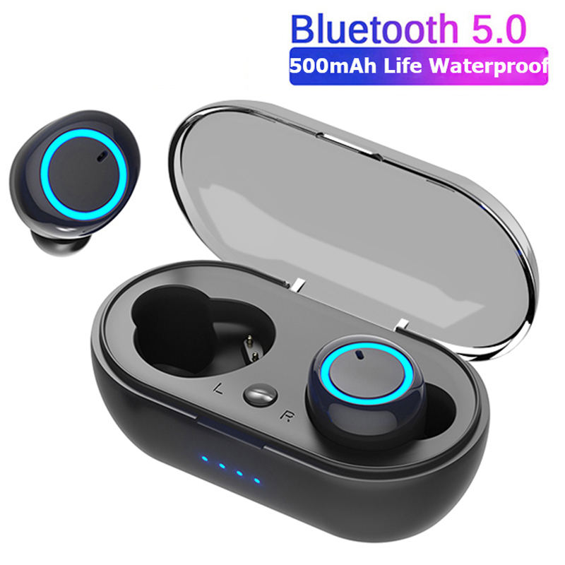 Y50 Bluetooth-oortelefoon Outdoor Sport Draadloze headset 5.0 met oplaadetui Power Display Touch Control-hoofdtelefoon voor mobiele telefoon