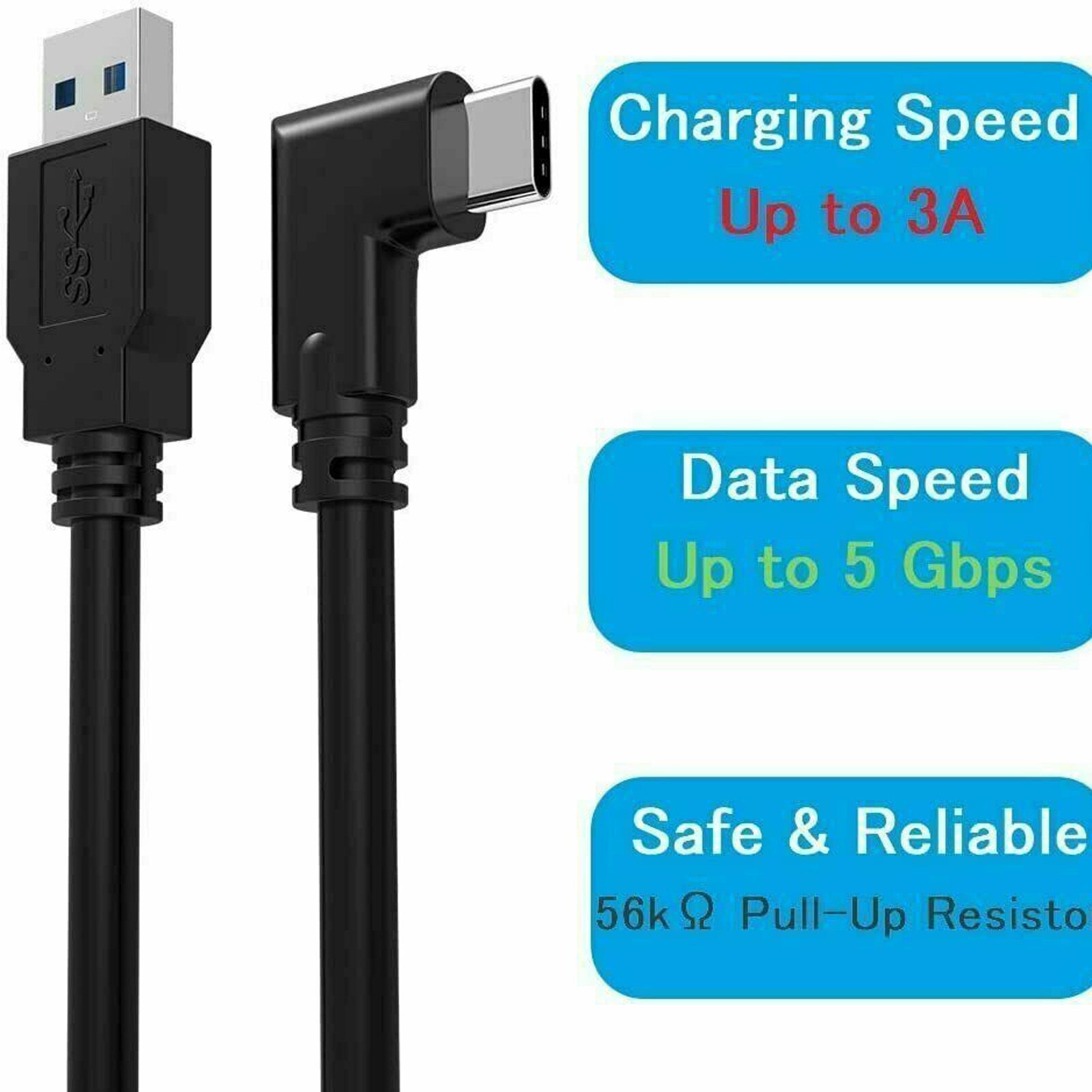 Cable de enlace para Oculus Quest 2, USB A 3,2, totype-c, ángulo de codo, carga 3A