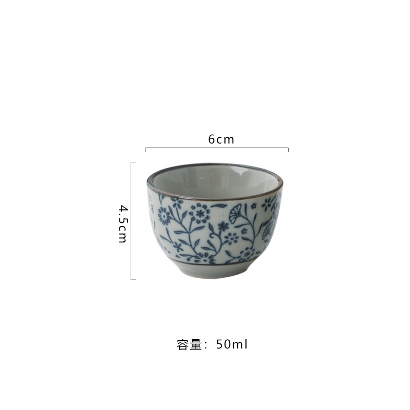 Japanese Style Vintage Blue and White Porcelain Wine Set Ceramic Hip Flasks Sake Cup Ceramic Crafts Home Wine Pot Tea Cup: Cup blue And White