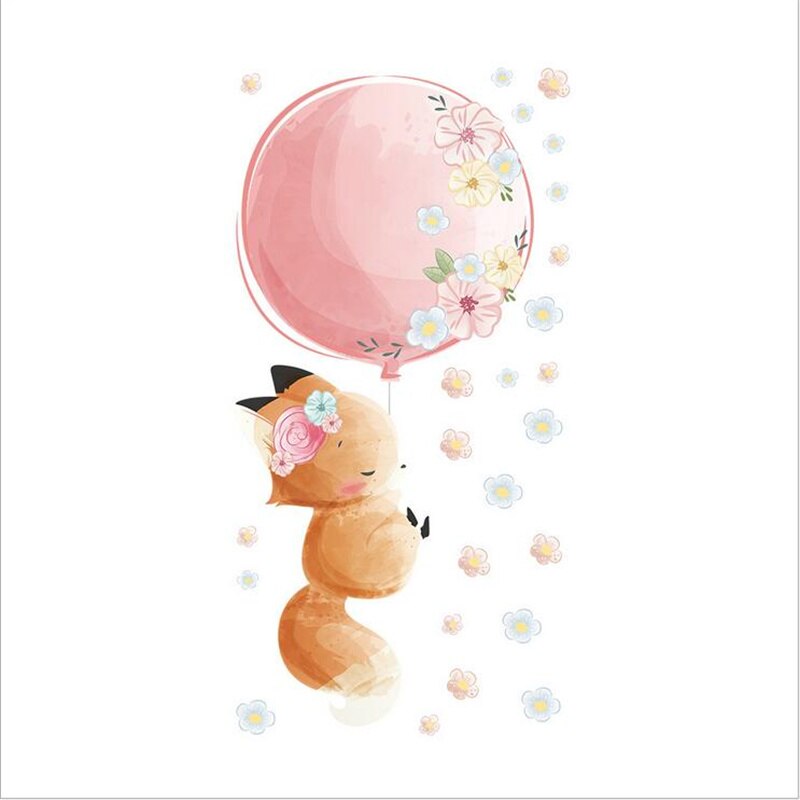 1 pz cartone animato rosa volpe palloncino fiori stelle adesivi murali per ragazze telecamera da letto per bambini vinile arte murale adesivi murali fai da te 30*60CM