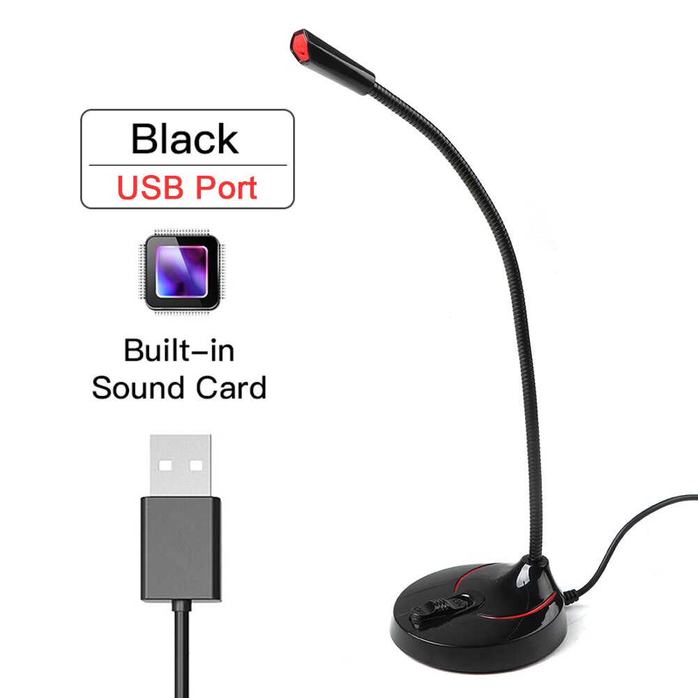 Drive Free USB Microphone 3.5mm Desktop Computer PC Mic Adjustable Studio Microphone Gaming Chatting Online Class USB Microfon: Black USB