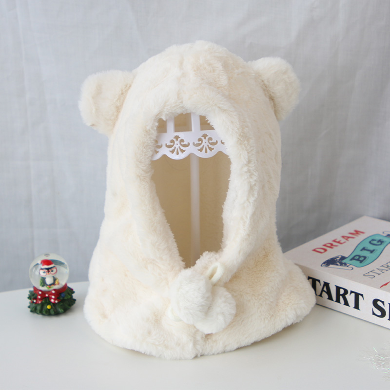 Schattige babymuts met berenoortjes, warme pluche wintermuts voor meisjes en jongens, effen kleur, oorbescherming voor buiten, zachte peutermuts: Beige