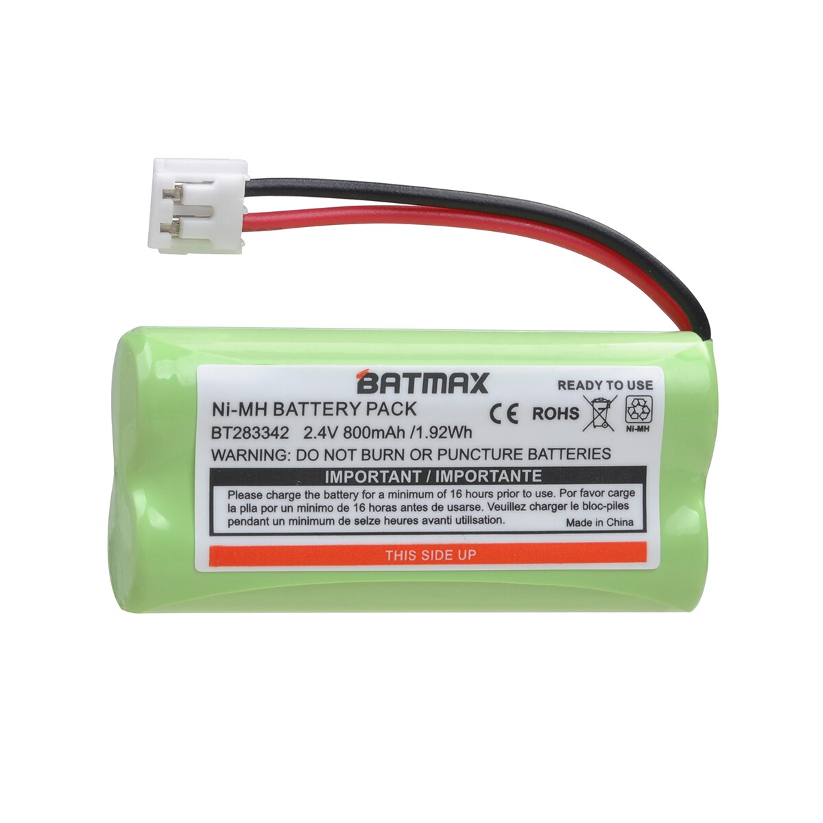 Batmax 2.4V 800mAh NIMH Battery Pack for VTech BT166342 BT266342 BT183342 BT283342 TL90070 2.4v battery