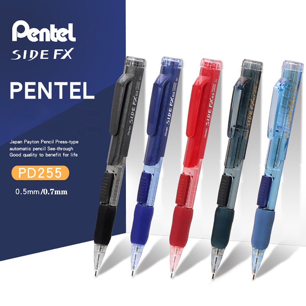 Japanese Pentel Mechanical Pencils PD255 Side Press Out Lead Core 0.5mm/0.7mm Rubber Retractable Activity Pencil Stationery