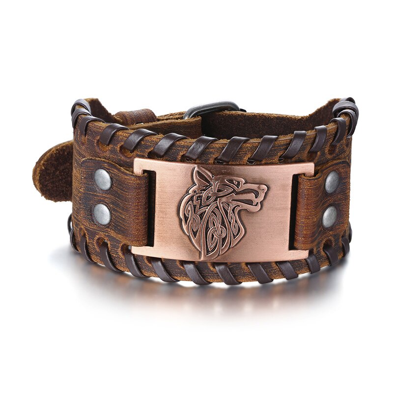 Vintage Viking Fenrir Wolf Totem Lederen Armband Voor Mannen Wolven Hoofd Amulet Brede Armband Sieraden: Style4