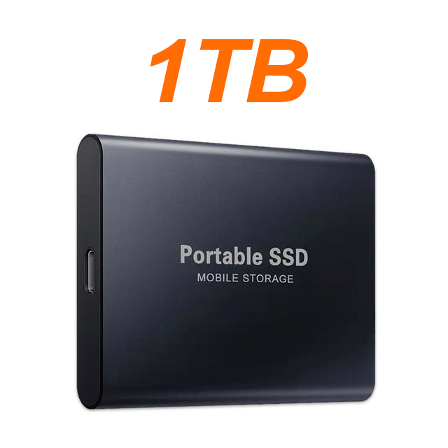 Bærbar ekstern harddisk 1tb støjsvag solid state-drev 2tb 4tb mobil disk højhastigheds-ssd til pc, bærbar computer, hjemme og kontor: Sort