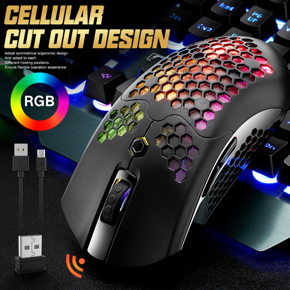 X2 Draadloze Gaming Mouse 7 Knoppen 12000 Dpi Verstelbare Rgb Backlit Ergonomische Muis Lichtgewicht Honingraat Shell Gamer Muizen