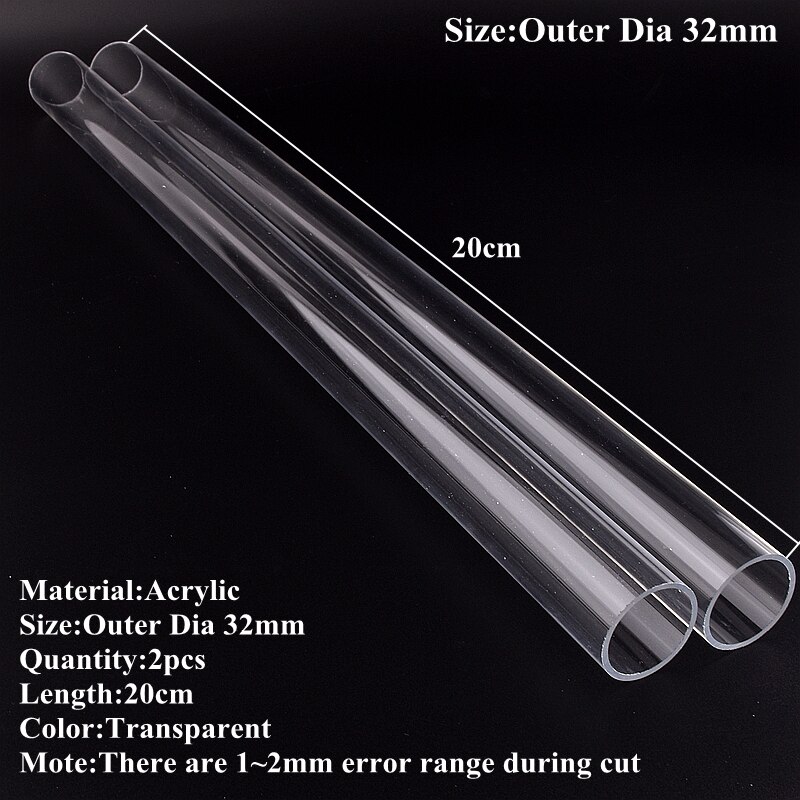 2Pcs 16 ~ 110mm Transparent Acryl Rohr Aquarium Aquarium Plexiglas Wasser Versorgung Rohr Garten Bewässerung Bewässerung Armaturen 20cm: Outer Dia 32mm