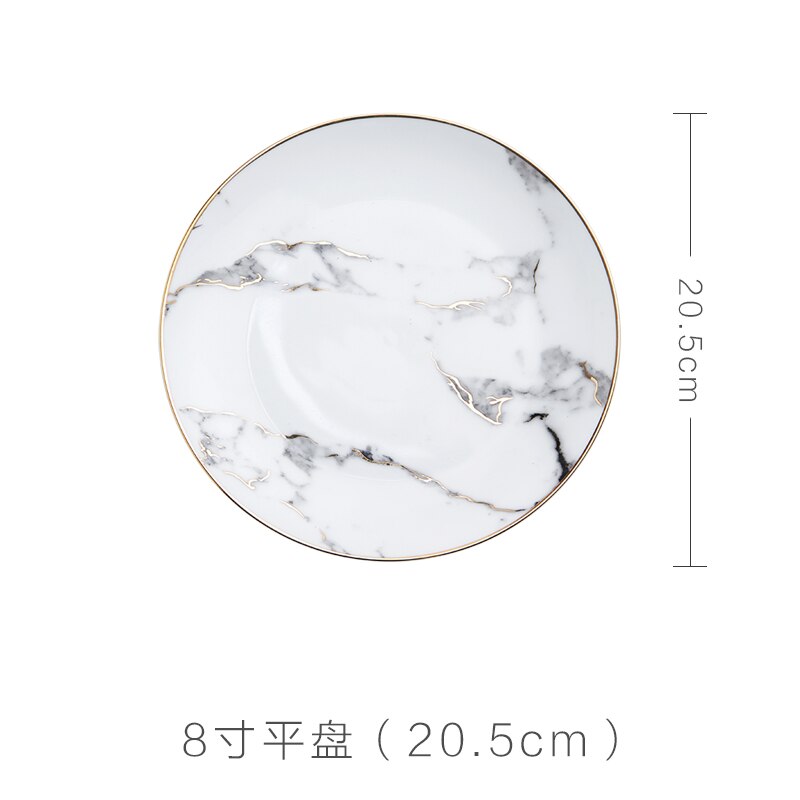 Europæisk gylden kant marmor gylden tallerken middag tallerken bøf fad dessert tallerken hvid keramisk service porcelæn tallerken: 1
